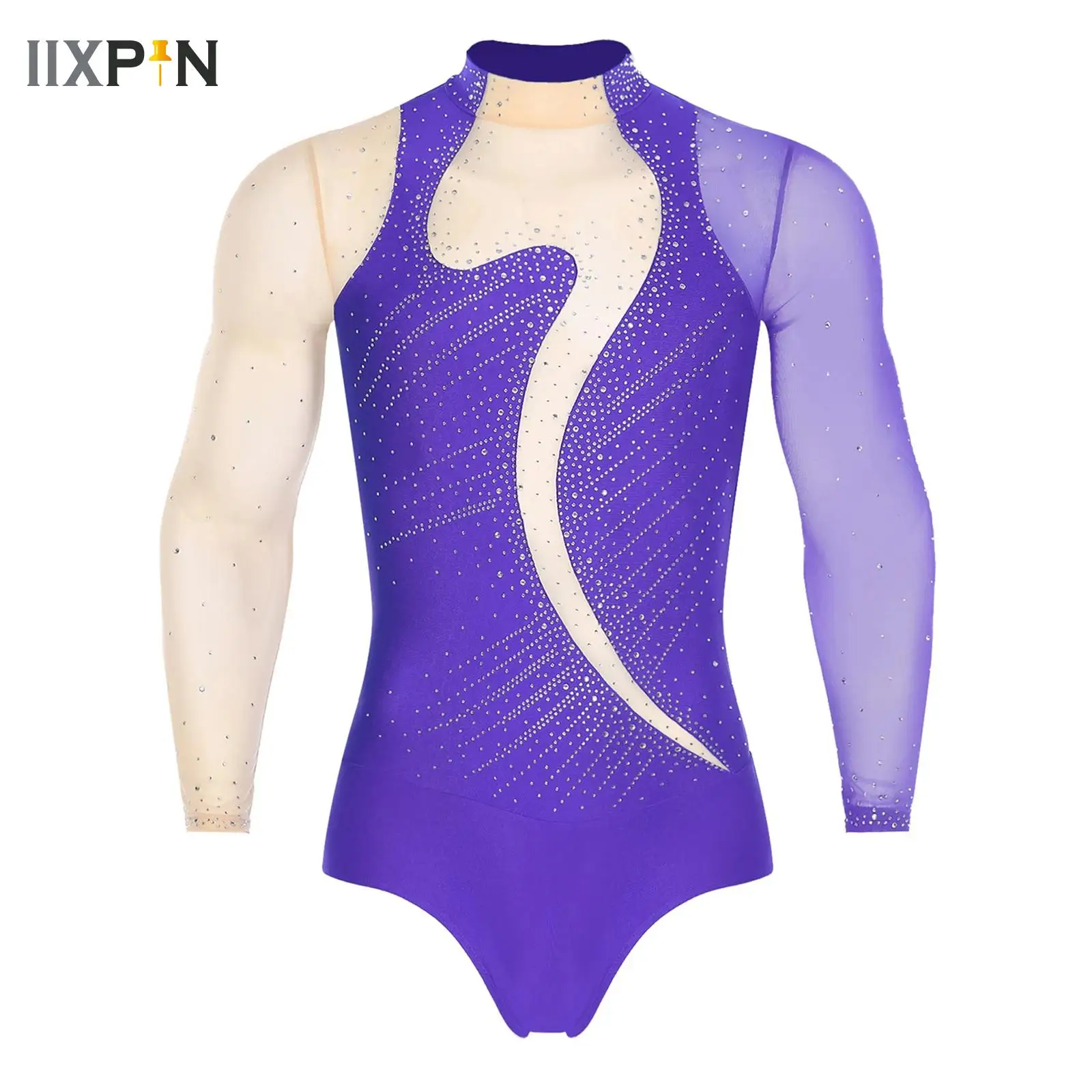 

Mens Rhythmic Gymnastics Artistic Figure Skating Ballet Jersey Performance Costume Shiny Rhinestone Leotard Jumpsuit Bodysuit