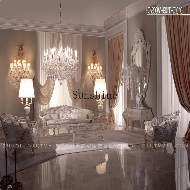 European luxury, sofa, fabric, living room 1 + 2 + 3 combination, home, solid wood carving flower large apartmentX