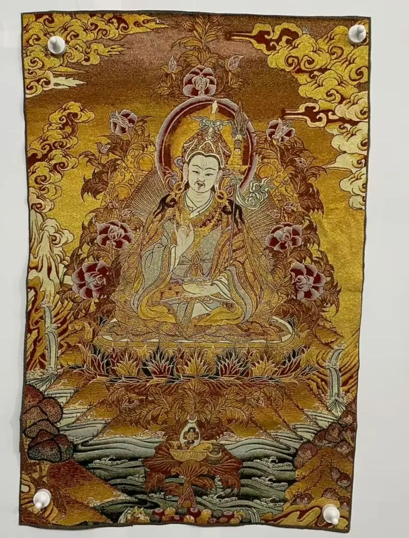 35' Thangka Embroidery Tibetan Buddhism Silk Brocade Guru Rinpoche Padmasambhava Thangka Hanging