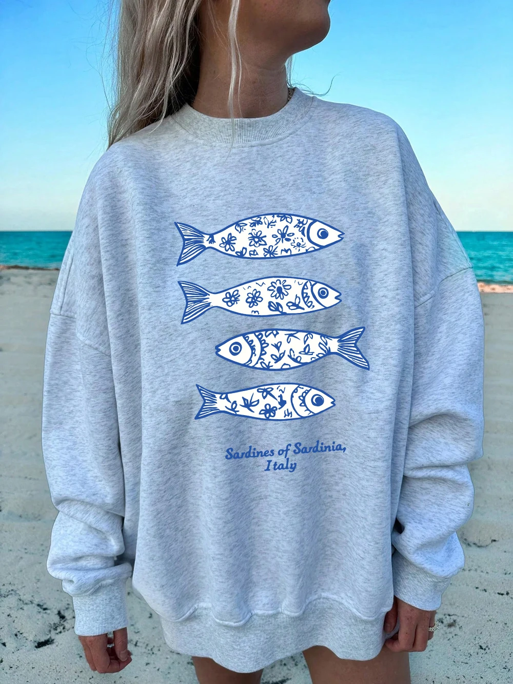 Sardines Of Sardinia Italy Prints Sweatshirts Women Crewneck Sporty Hoodies Loose Fleece Warm Tops Autumn Casual Womans Clothes