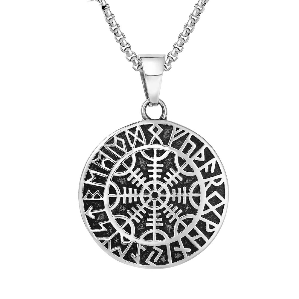 Vintage Nordic Rune Viking Compass Pendant Charm Men's Necklace Christmas Gift Valentine's Day Gift Protector Jewelry Accessorie