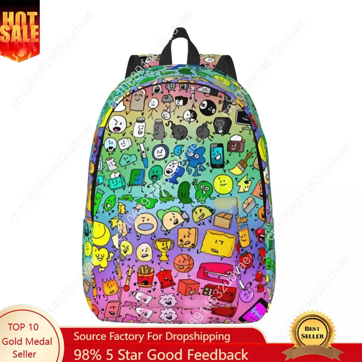 BFDI Inanimate Insanity Characters Rainbow Backpack Men Women School Hiking Travel Daypack Laptop Computer Canvas Bags Sports