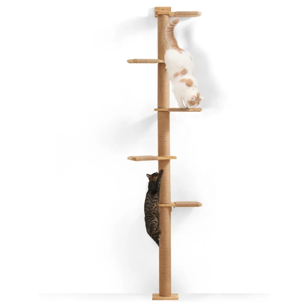 

5 Tier Floor to Ceiling Cat Tower, Wall-Mounted Cat Scratching Post, Wild Simulation Cat Wall Shelves