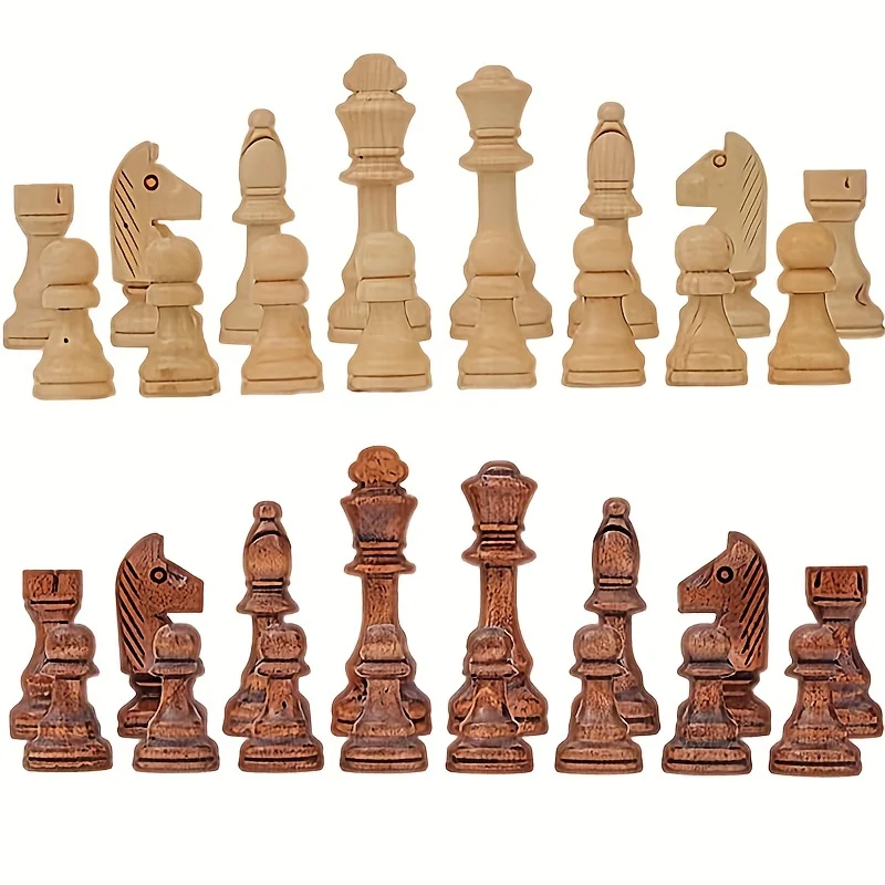 32-teiliges Holzschach-König-Spiel-Set, Höhe 110 mm, Schachfiguren, Schach, Lederbrett, Wettbewerbe-Set, Schachgeschenk für Kinder und Erwachsene – Detail 7