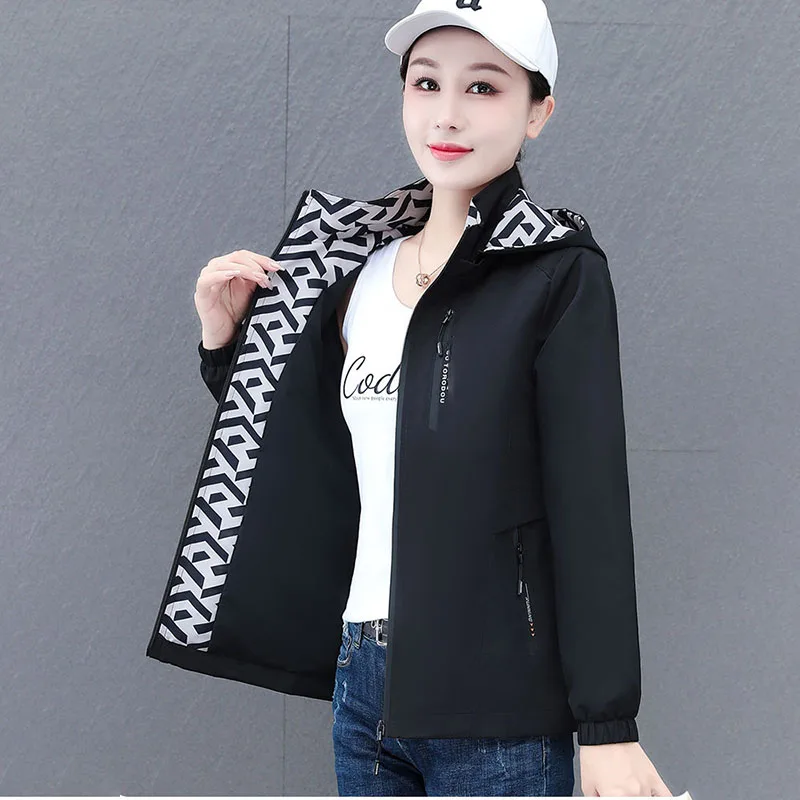 Women's Loose Long Sleeve Hooded Trenchcoat Jacket Casual Fashion Spring Autumn Outwear Charge Clothes Clip Spring Autumn New Fa