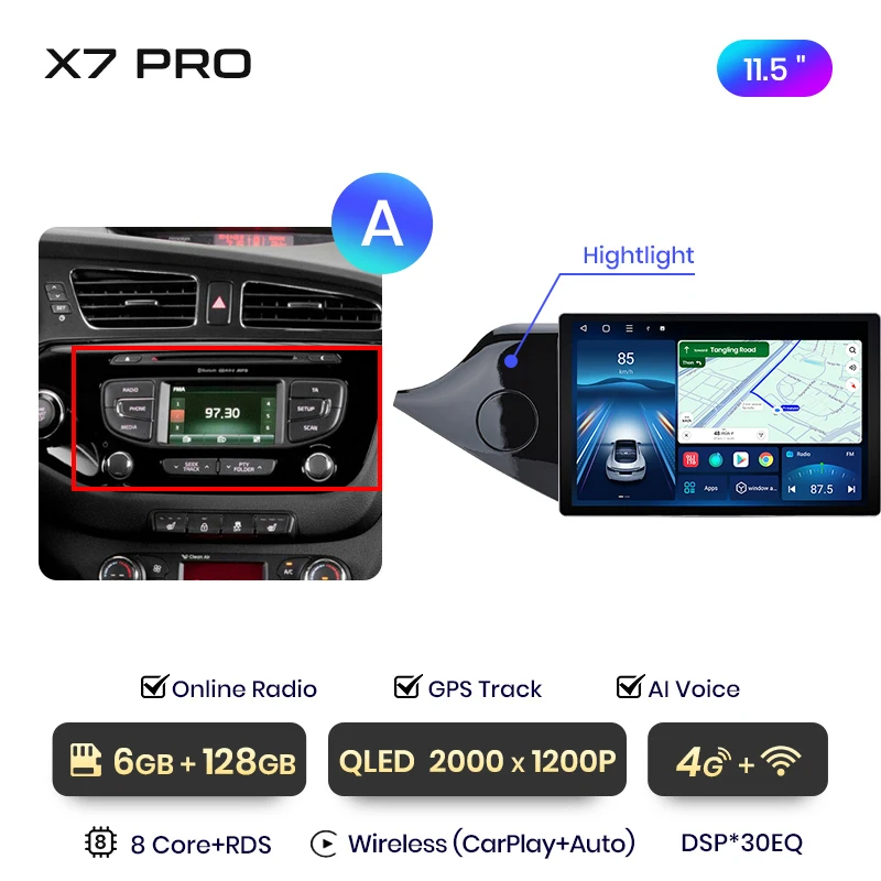 Junsun 11,5 inch QLED Android draadloze CarPlay autoradio voor Kia CEED JD Cee'd 2012-2018 Intelligente Systemen DSP SWC RDS