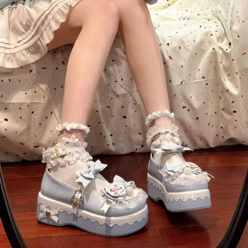 

Японские милые крутые кожаные туфли Мэри Джейн, новинка 2025, китайский торт, принцесса с бантом, студенческие одинарные туфли Jk на толстой подошве