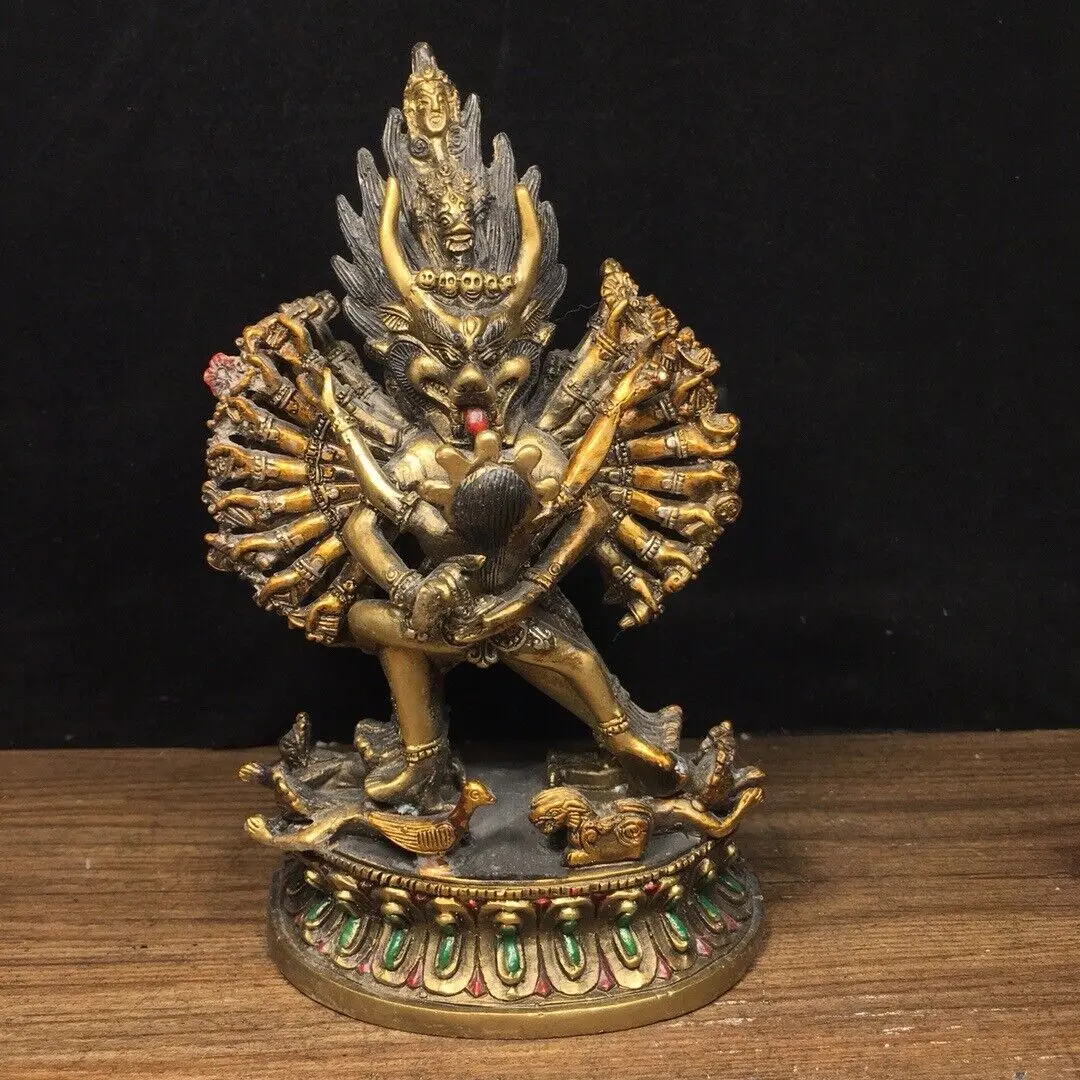 

collectible bronze colored drawing tibetan buddhism Yamantaka buddha statue 18cm