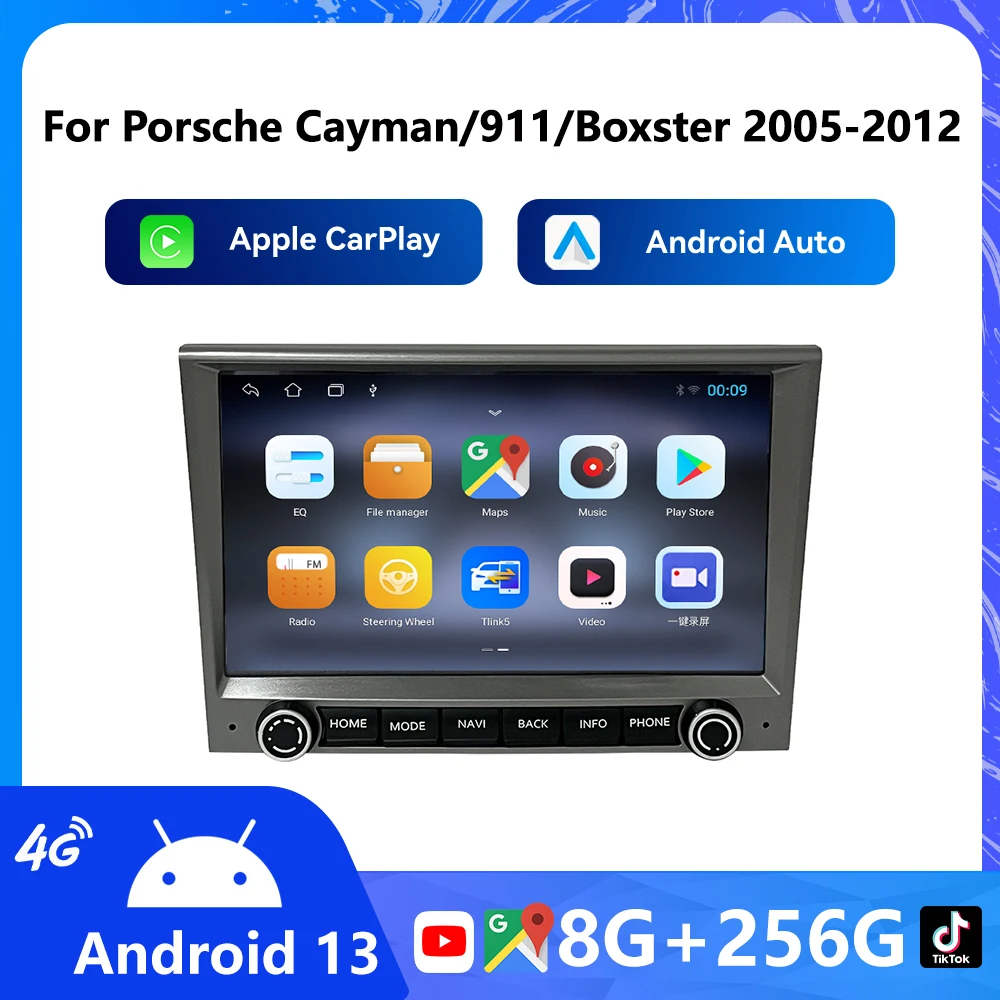 

MTK Android Auto 8G + 256G автомобильный радиоприемник GPS-плеер 8 ГБ Carplay навигация авторадио для Porsche Cayman 911 Boxster 2005 2006-2012 BT