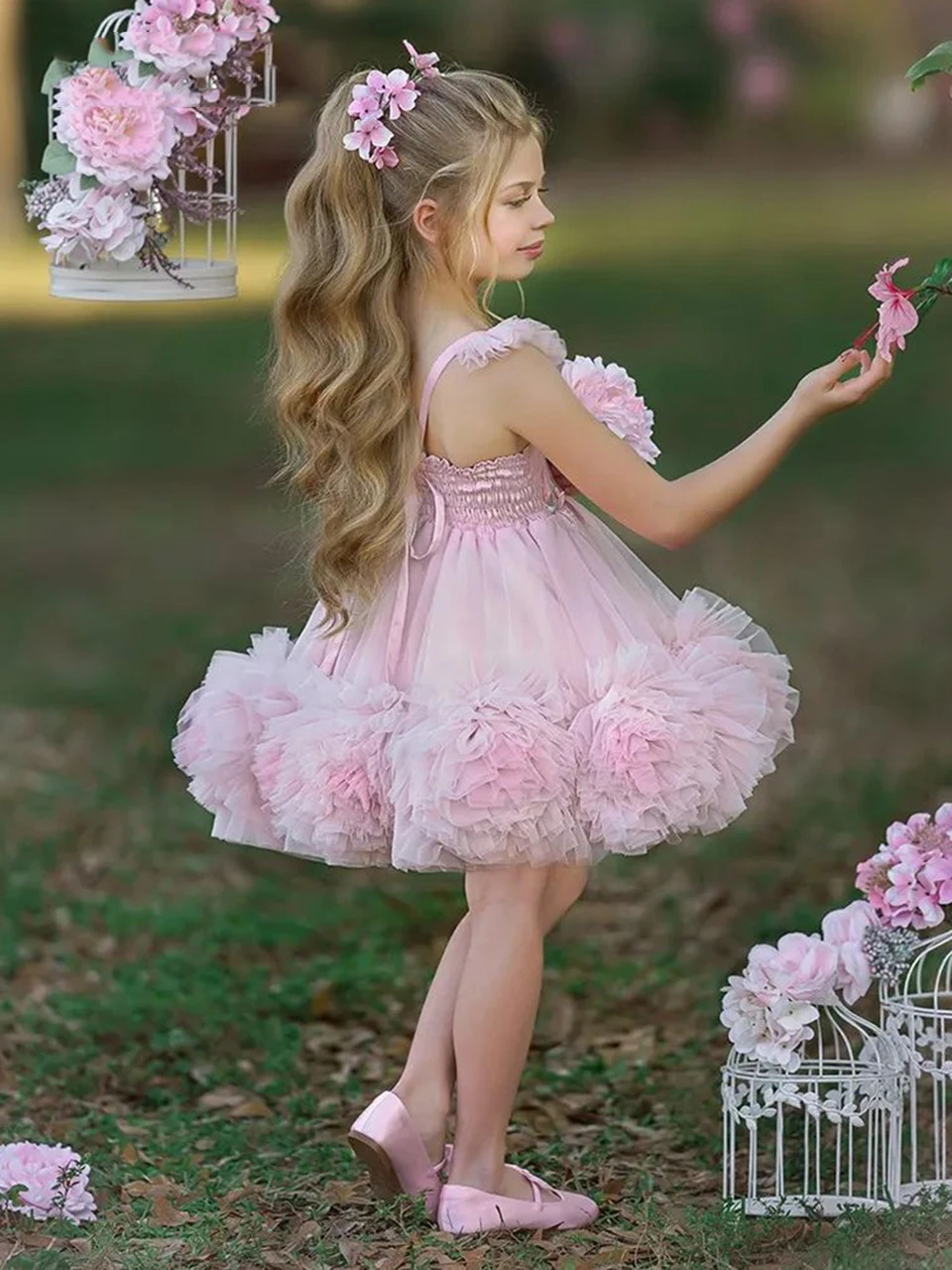 Customized 2025 Pink Flower Girl Dress Gir Off The Shoulder Party Dress Tulle Kids Birthday Princess Dresses Vestidos De Novia