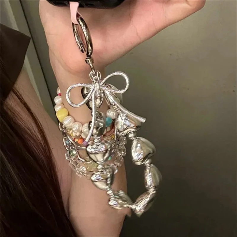 Luxury Korea Cute Bow Love Heart Phone Lanyard Simplicity Short Phone Strap Style Phone Backpack Chain Pendant Phone Case Chain