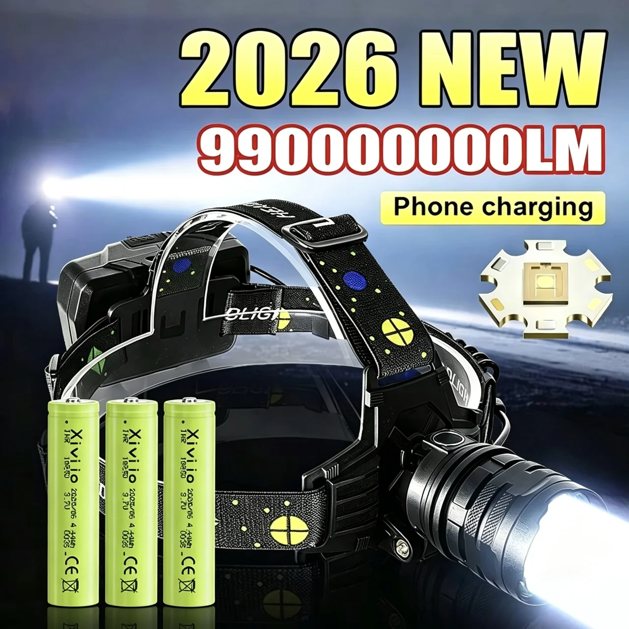 990000000LM Ultra Bright LED Headlamp High Power Headlight USB Rechargeable Zoom Head Torch for Outdoor Fishing Hunting Camping