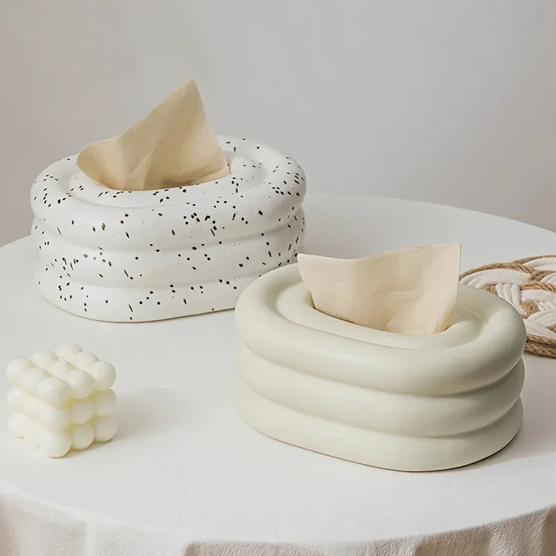 

Ceramic Tissue Box: Creamy Wind Ring Ceramic Decorative Tissue Dispenser, Suitable for Living Room, Dining Table, Bathroom