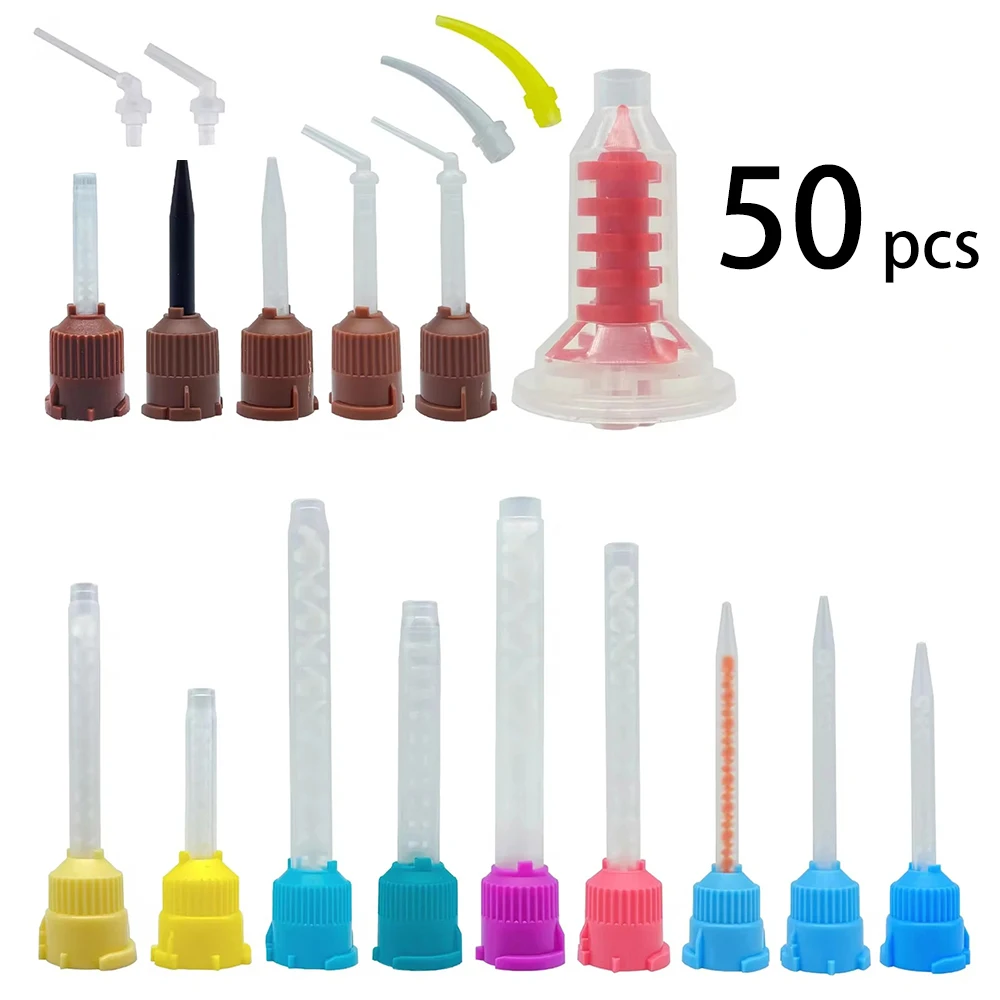 

50pcs Dental Silicone Rubber Delivery Mix Head Disposable Impression Nozzle Mix Head Mix Tube Dentist Tools