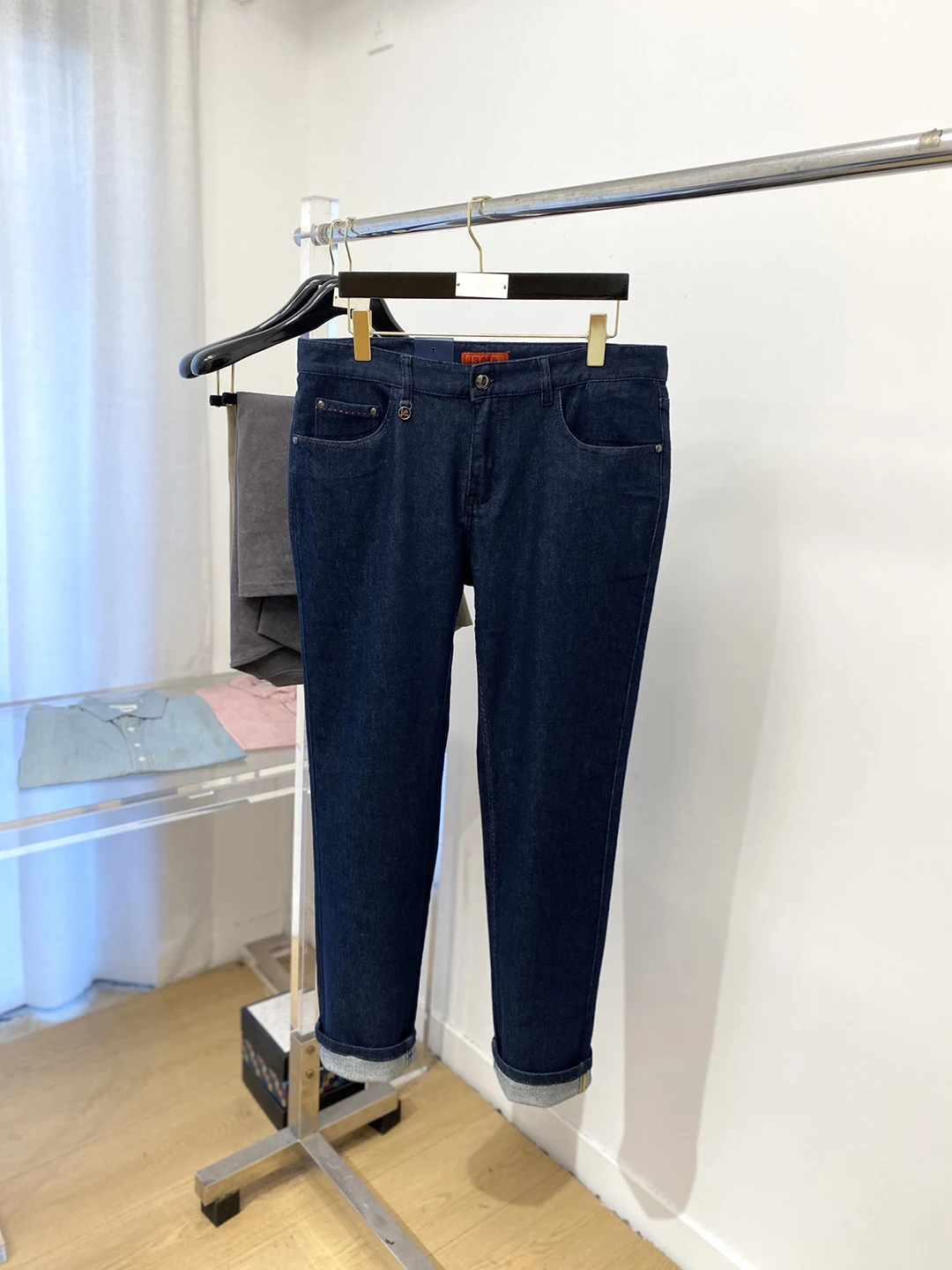 BLLIYOSS หรูหราคลาสสิก Casual กางเกงกางเกงยีนส์ผู้ชาย 2025 ใหม่แฟชั่นกางเกงขาตรงขนาดเก่าเงินเย็บปักถักร้อยขนาด: 29-38