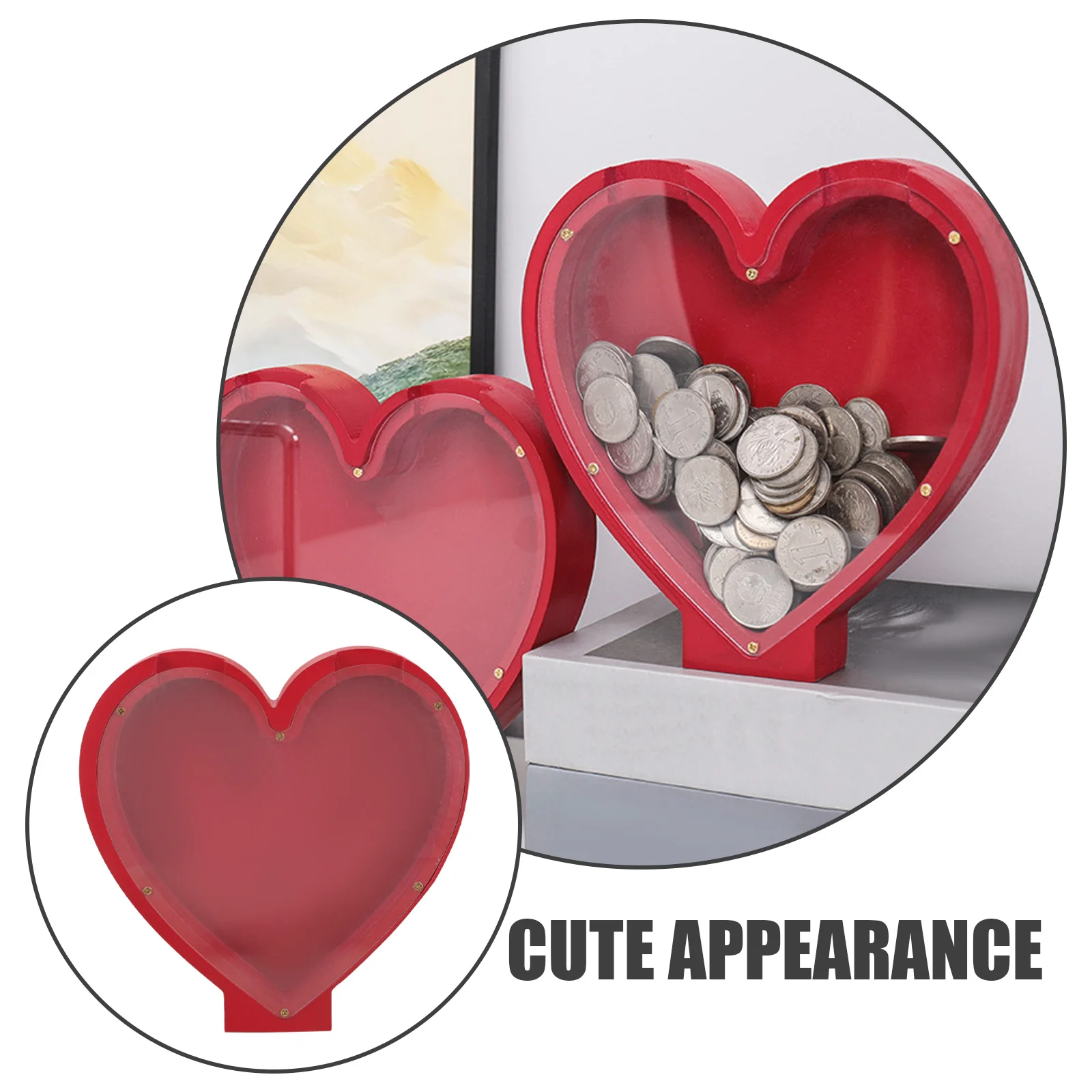 

Cute Heart Shaped Piggy Bank Money Savings Jar Plastic Decorative Ornament for Birthday Gift Home Decoration