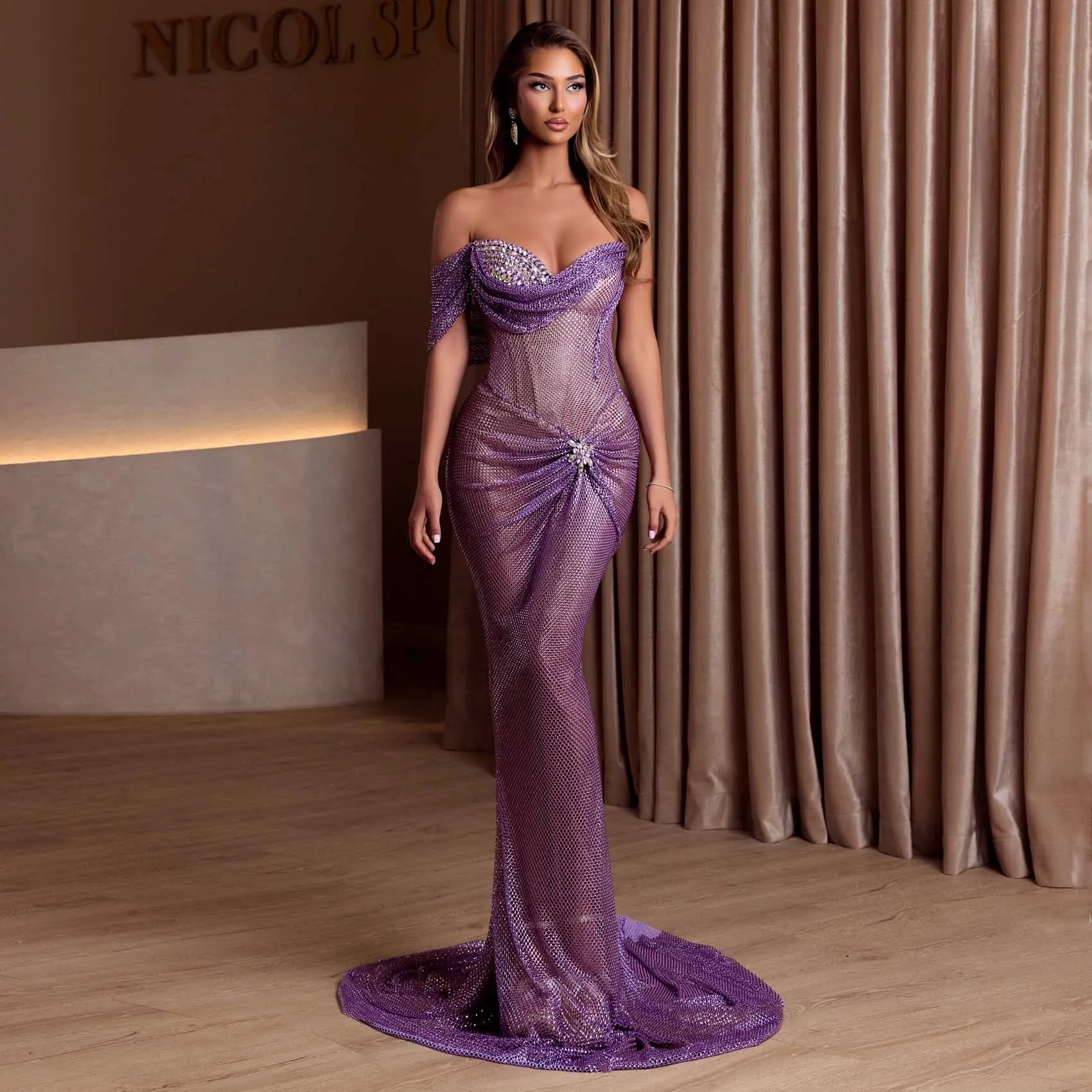 Elegantie Paarse Zeemeermin Avondjurken Op Maat Gemaakt Eén Schouder Kristallen Lange Formele Feestjurk Maxi Galajurk فسات wwwة