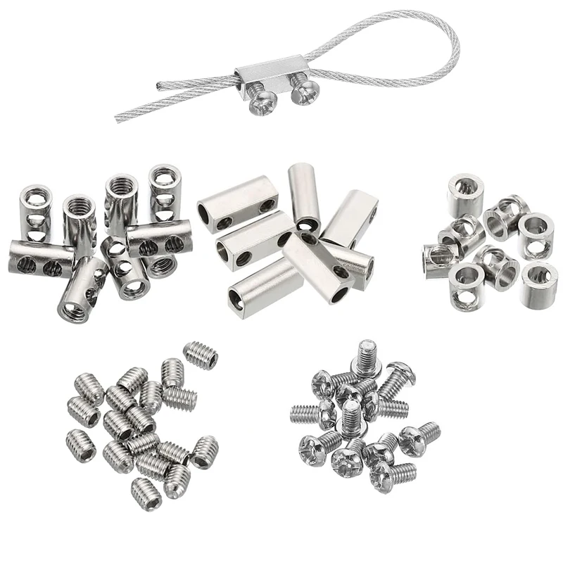 1set 7x7 structure stainless steel wire rope soft cable clothesline anti-rust lifting single/double hole buckle clip lock clamp