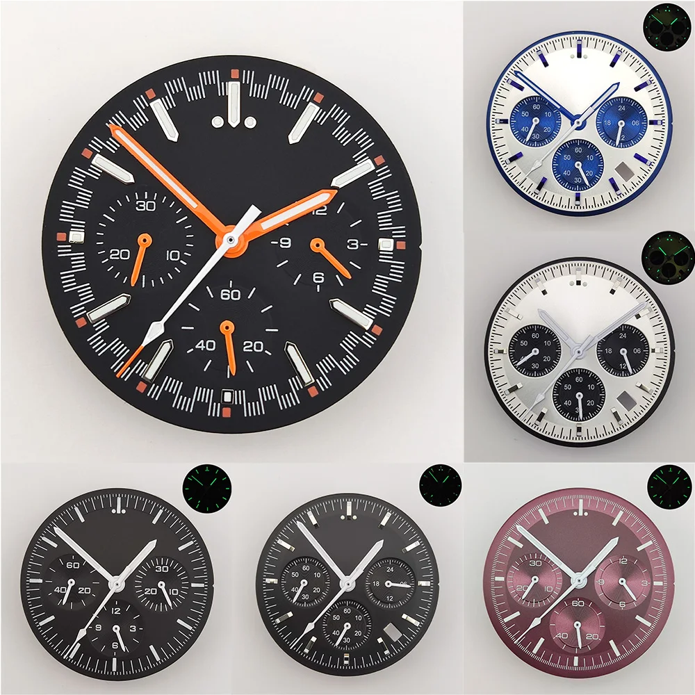 32.5mm Dial VK63 Dial VK63 Panda Dial Chronograph Electronic Multifunctio Luminous Dial VK63 Hands Fits VK63 Movement
