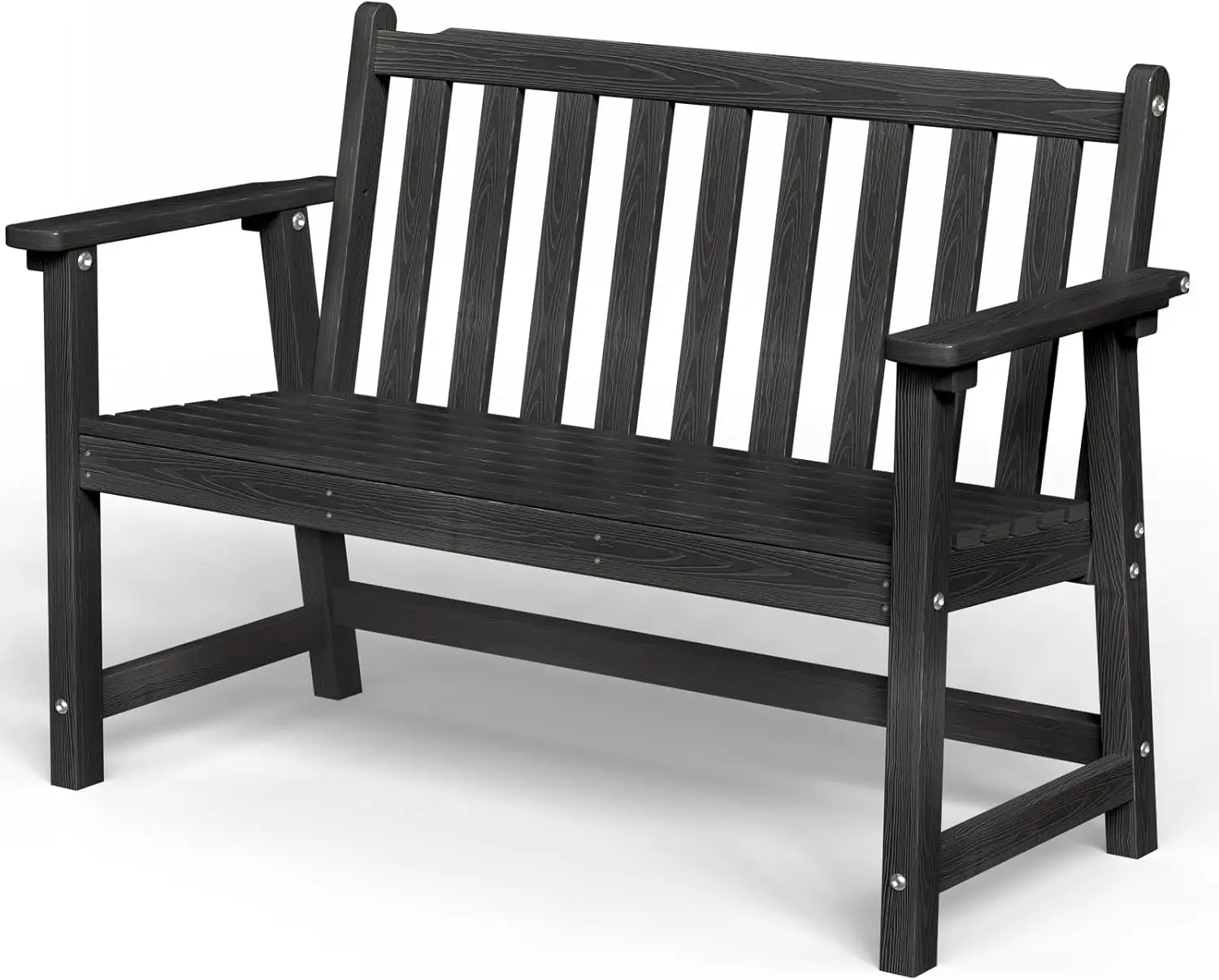 2 - Person Outdoor Bench for Garden, Backyard, Porch, Park - HDPE, Black - 550 lbs Weight Capacity