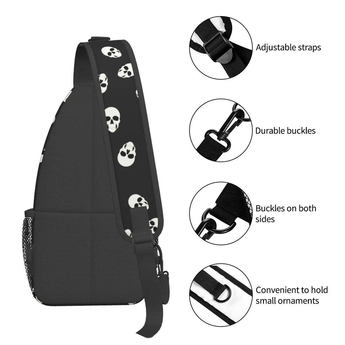 Cool Skull Sling Bag pecho Crossbody hombro Sling mochila viaje senderismo Daypacks patrón Satchel