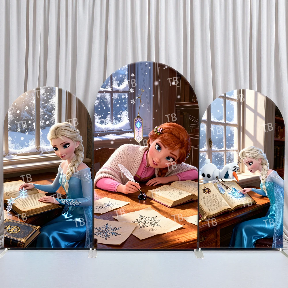 

TB Frozen Arch Backdrop Cover Birthday & Baby Shower Winter Study Room Theme with Elsa Anna Olaf for Kids Photo Booth