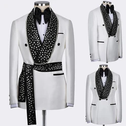 Fashion Cotton Crystal Men's Suit Wedding Business Slim Fit 2-Pieces Tailor-Made Groom Groomsman Formal Occasions Customized