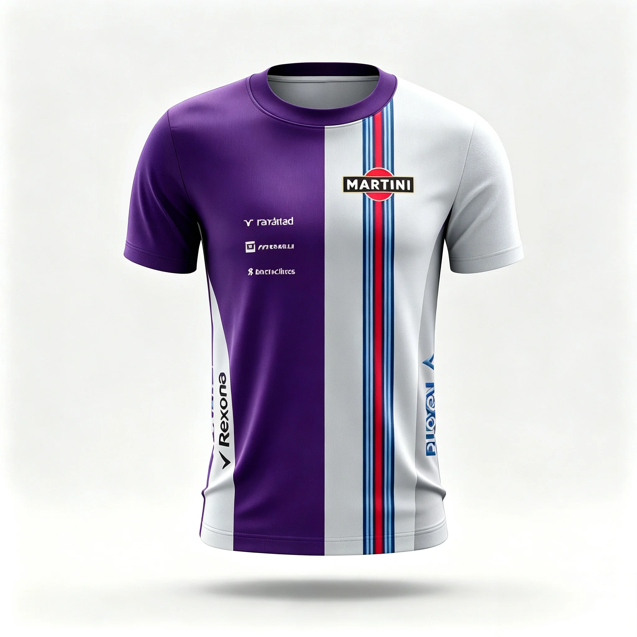 Herren-Martini-Renntrikot, orange-weiß, zweifarbige, vertikale Streifen, kurzärmelig, Motorsport-Fan-Shirt, passende Familienkleidung. – Detail 8