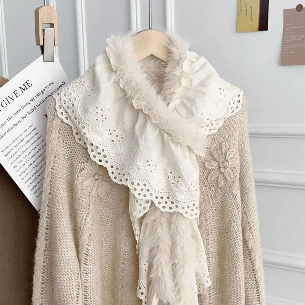 

Simple Y2k Lace Scarf Thicken Warm Plush Shawl Korean Style Spicy Girl Winter Scarves Girl