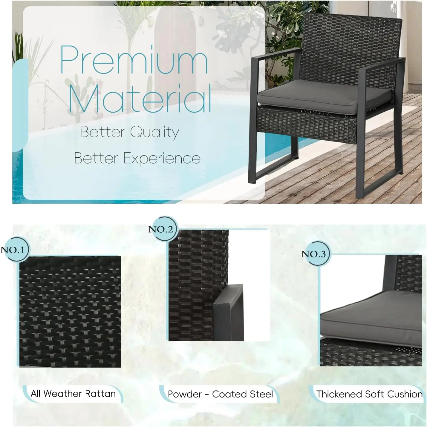 Gartenmöbel, Veranda möbel mit elastischem Rohr, Stück Terrassen set mit Glas tisch, Balkon möbel mit Metall