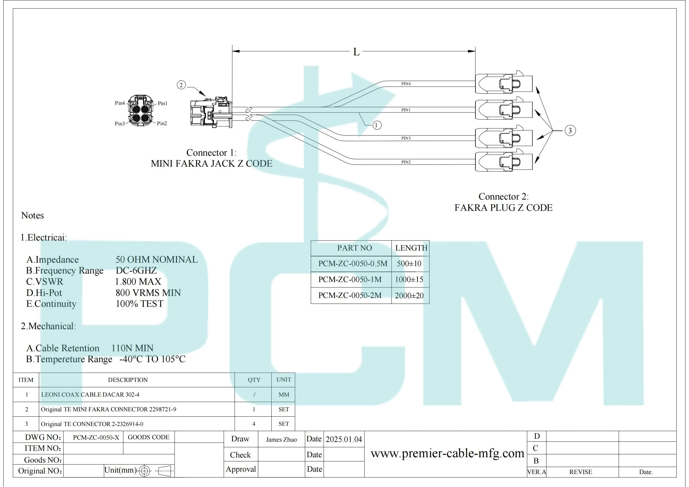 Quad TE Mate-AX Mini Fakra zu Fakra Automotive Breakout-Kabel 2298721-9 zu 2-2326914-0 für NVIDIA Drive AGX Thor, GMSL2 Kamera – Detail 4