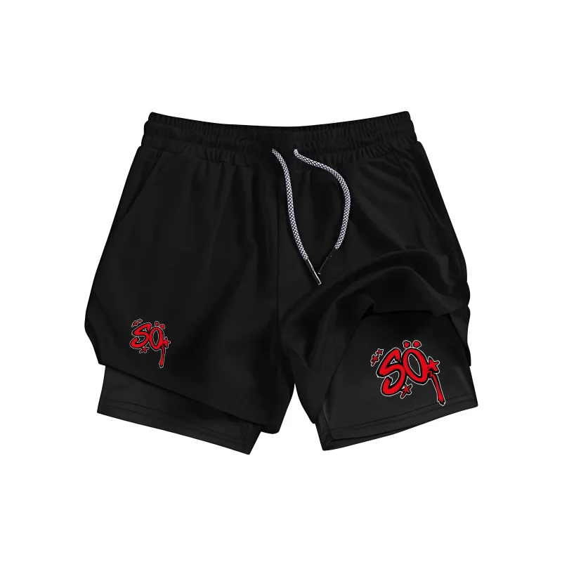 

Men'S Summer Double Layer Print Gym Shorts Breathable 2-In-1 Sports Casual Running Training Fitness Clothing