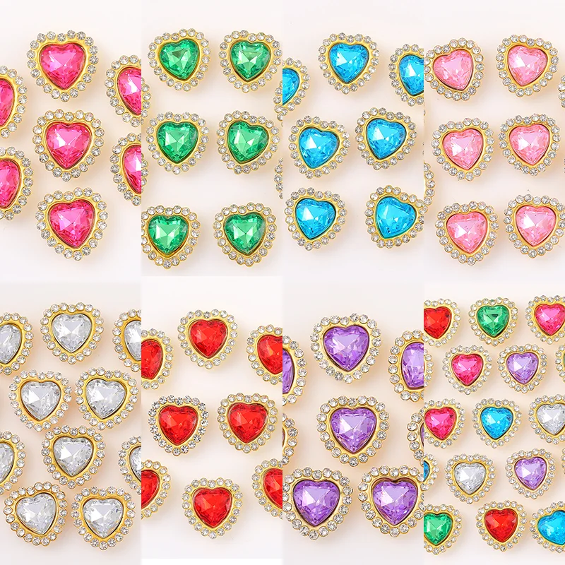 16mm 20pcs Heart 2Layers stones sunFlower rhinetones  Gold Bottom  Hand Sew on  crystal Buckle accessories