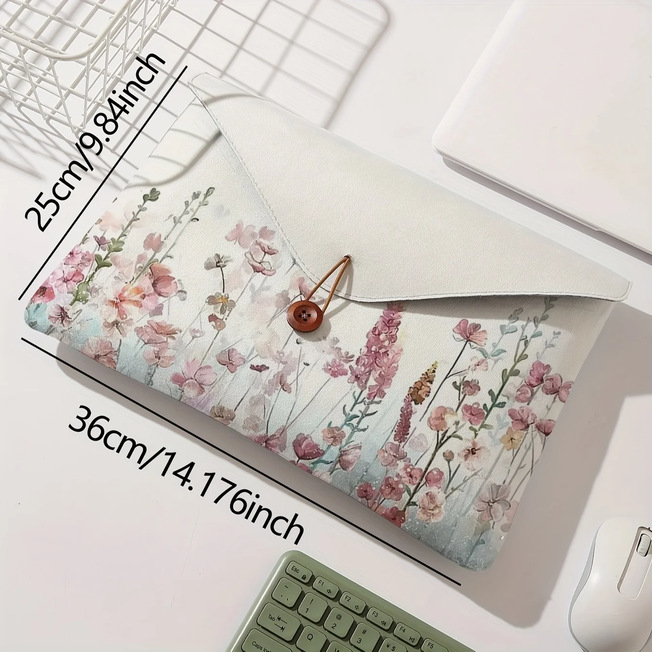 Floral print pattern laptop bag with soft laptop fabric cover, suitable for laptop soft cover storage and tablet storage bag