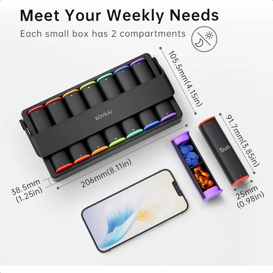 Weekly Pill Organizer 2 Times a Day Large Travel Pill Box 7 Day Am Pm Twice Daily Pill Case with Rotatable Handle Week Pill Hol