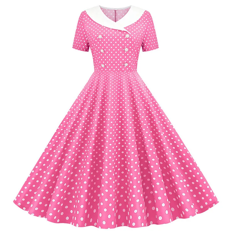 Vintage Doppelreihiges Einfarbiges Damenkleid im 50er-60er-Stil, figurbetontes und ausgestelltes Sommerkleid für Damen, elegant für Partys.