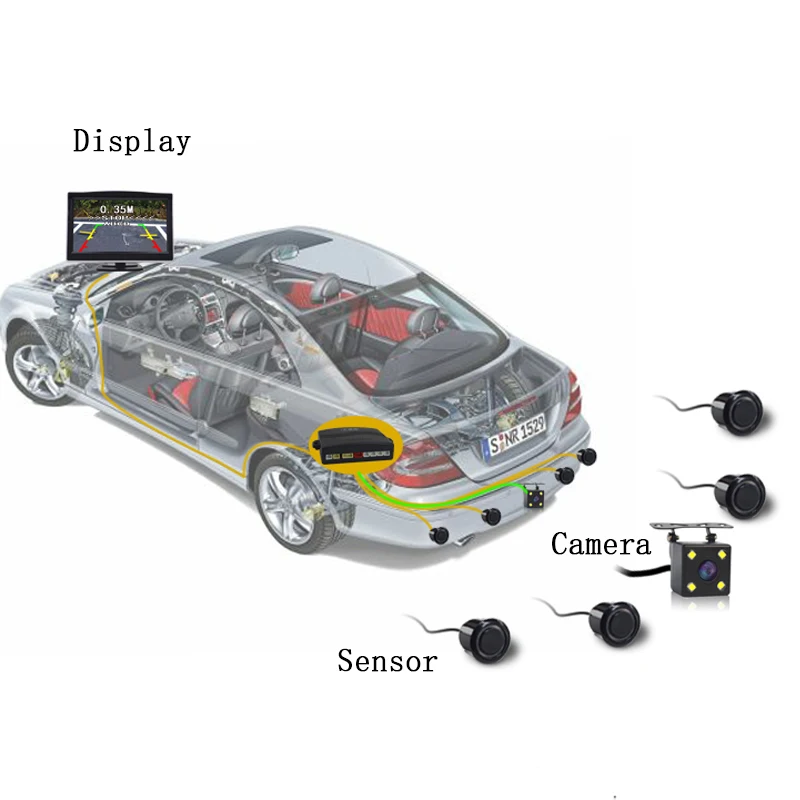 Видеосистема QXNY, датчик парковки автомобиля, резервный радар заднего хода, 4 сигнализации, отображение расстояния на дисплее, для использования в автомобиле с мониторной камерой