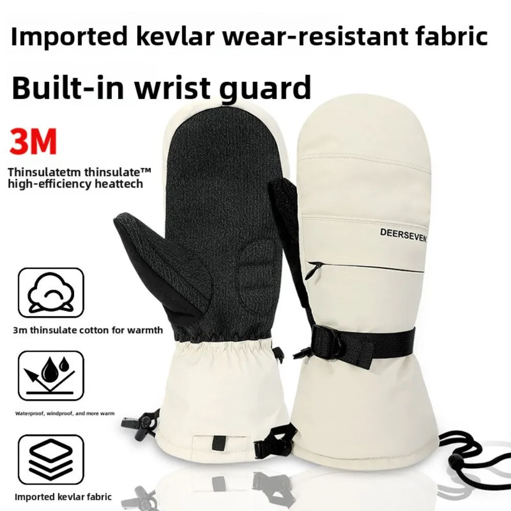 Snowboard Mittens with Built-In Wrist Guards, Waterproof Ski Gloves with Breathable 3-Layer Shell, 140g Insulation, Finger Liner
