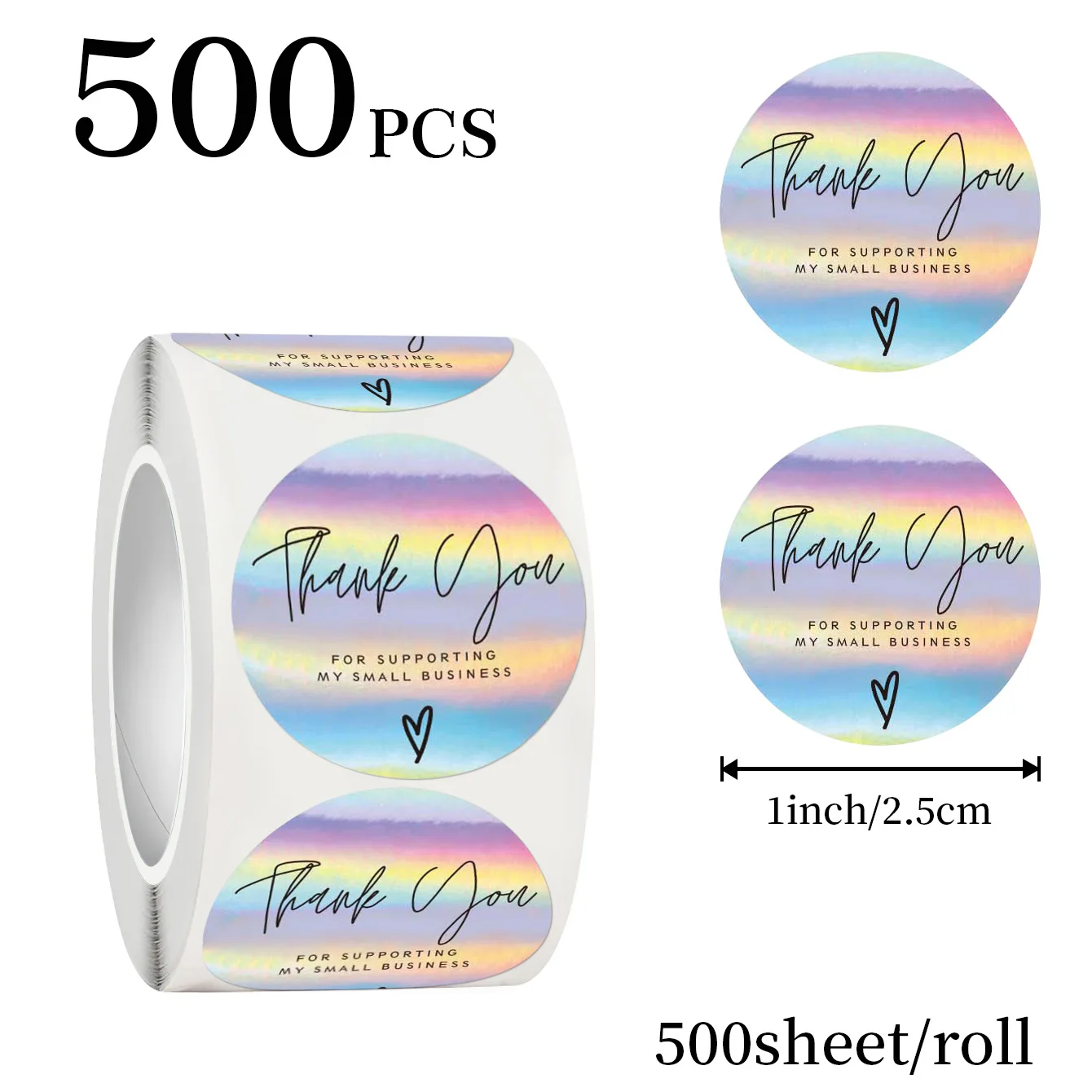 

500pcs/roll – holographic thank-you stickers in a gift box, perfect as wedding favours – self-adhesive stickers (Sticker Spark)