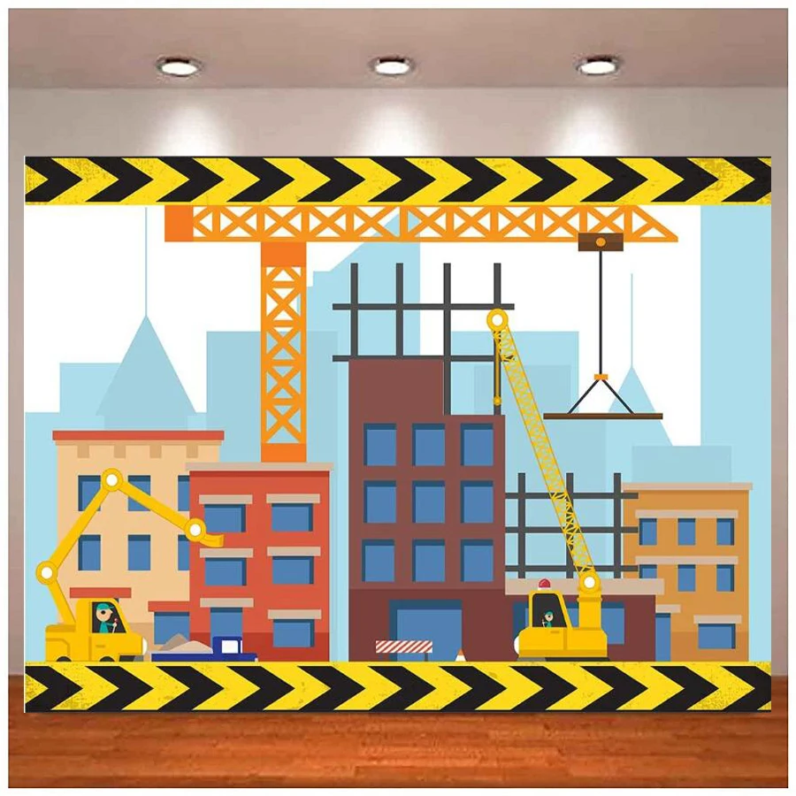 Construction Photography Backdrop Boy's Birthday Party Background Dump Truck Photo Props Cake Table Decor Banner Poster