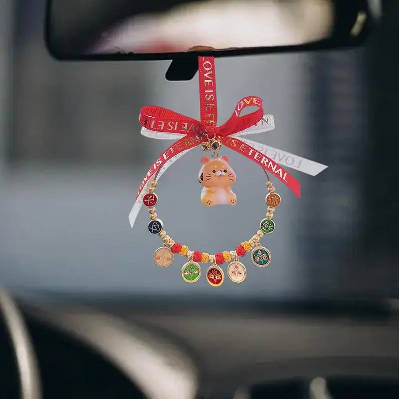 Zodiac Car Ornament Car Pendant Swinging Ornament Twelve Zodiac Resin Rear View Mirror Decor Chinese Style Car Ornaments Mirror