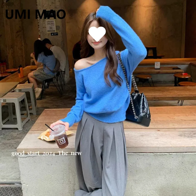 UMI MAO Korean-style Off-shoulder Loose Short Knit Top Women's Clothing Sweater Factory Wholesale Cross-border Women's Wear
