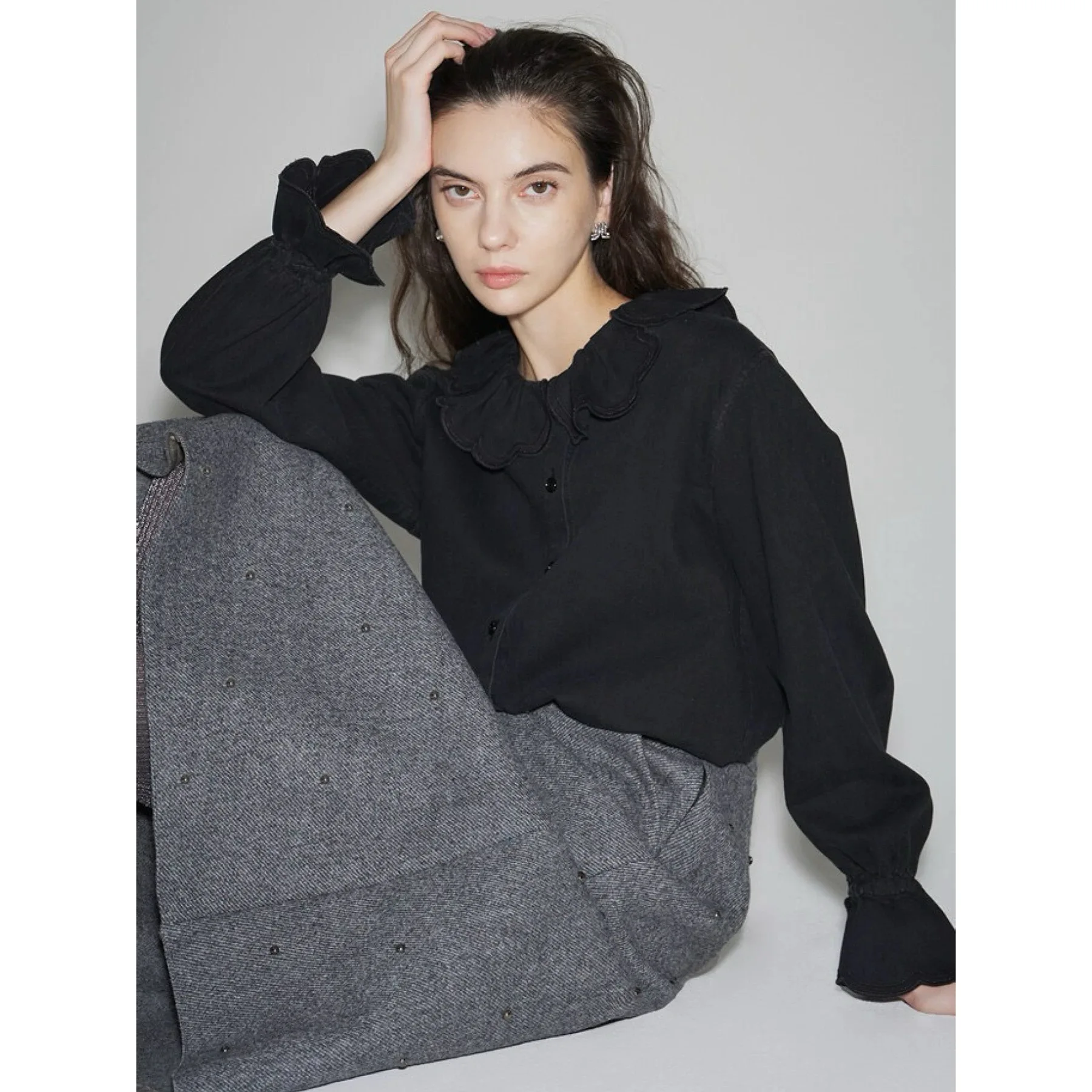 

Женская джинсовая куртка Lemon Cheese LAN с воротником-буф, свободного кроя, универсальная, с эффектом похудения, для повседневной носки, с длинными рукавами