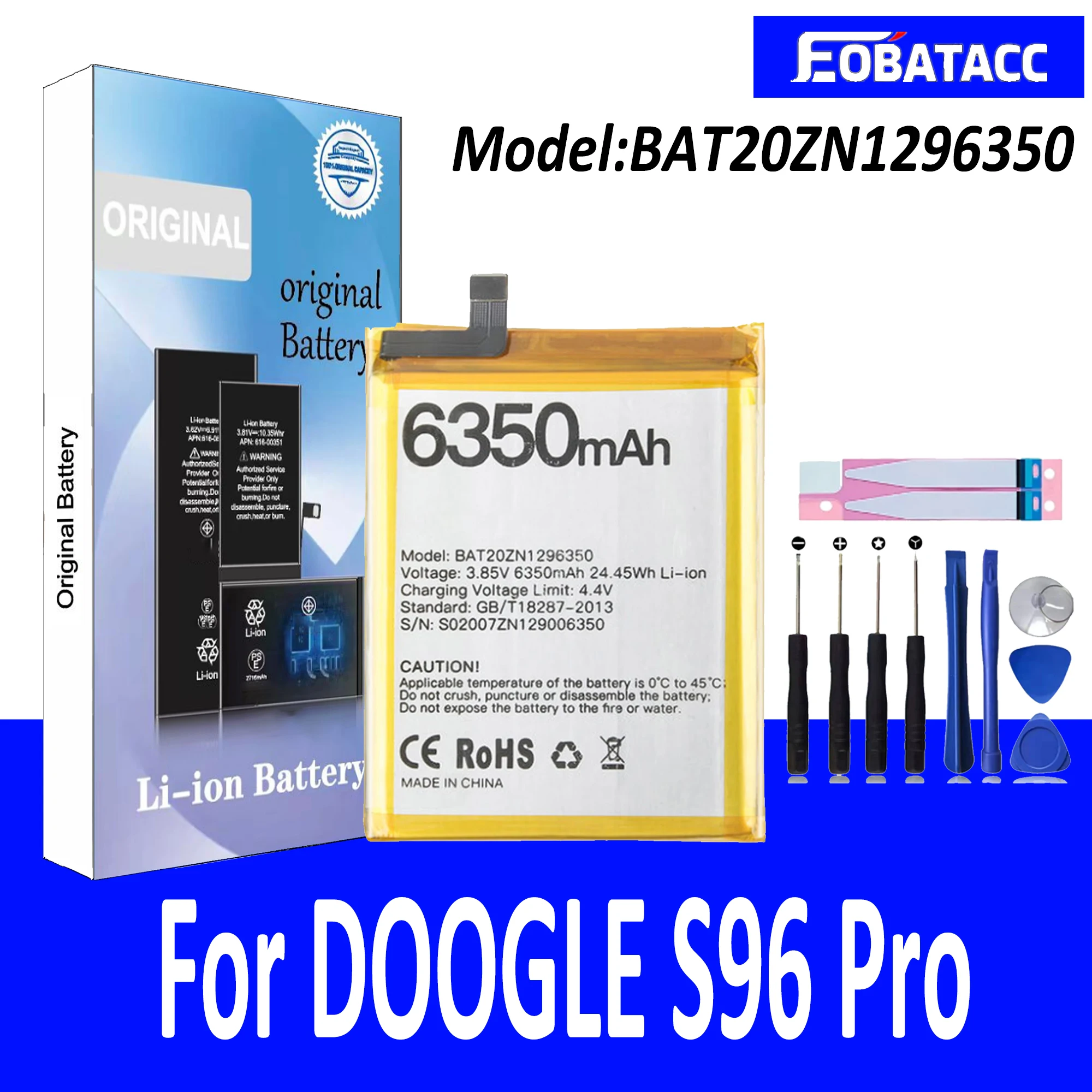 EOTABACC 100% Original 6350mAh Battery For DOOGEE S96 Pro Battery 6.22'' Helio Octa Core Rugged Cell Phone S96GT LiIon Batteries