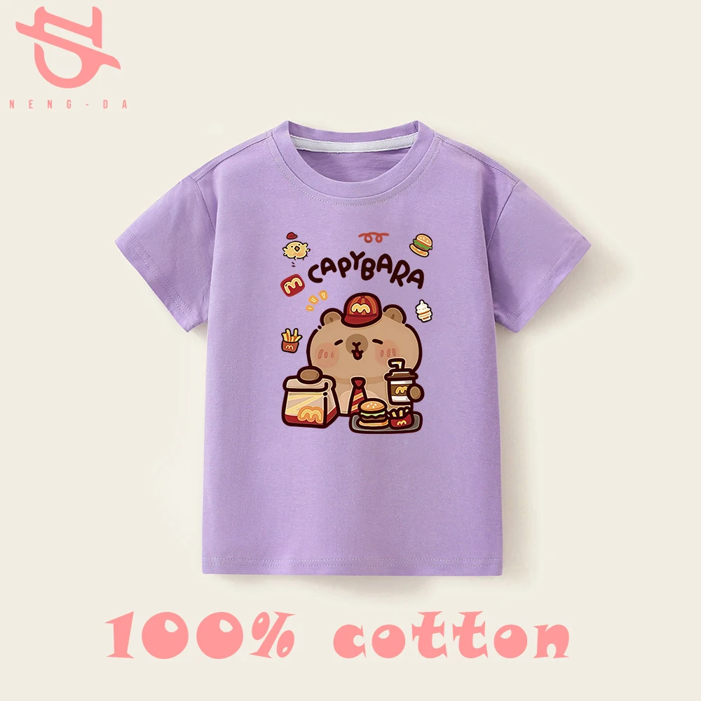 7 8 9 10 11 12T تي شيرت للأولاد 100% قطن بنات بنين تي شيرت رياضي قابل للتنفس تي شيرت كارتوني مطبوع وردي تي شيرت جديد 2025