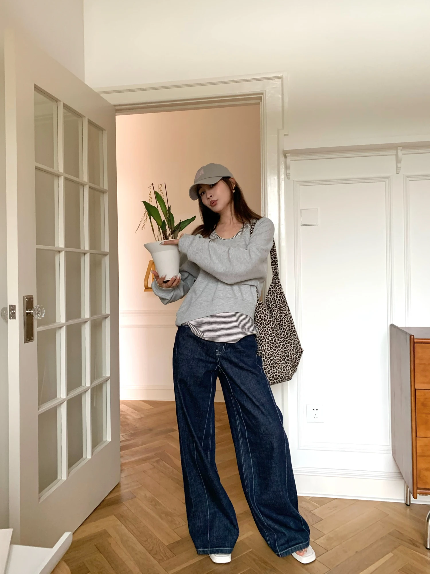 

American Sle Vintage Loose Color Jeans High Waist Wide Leg Pants Wear Resistant Casual High Waist Long Trousers