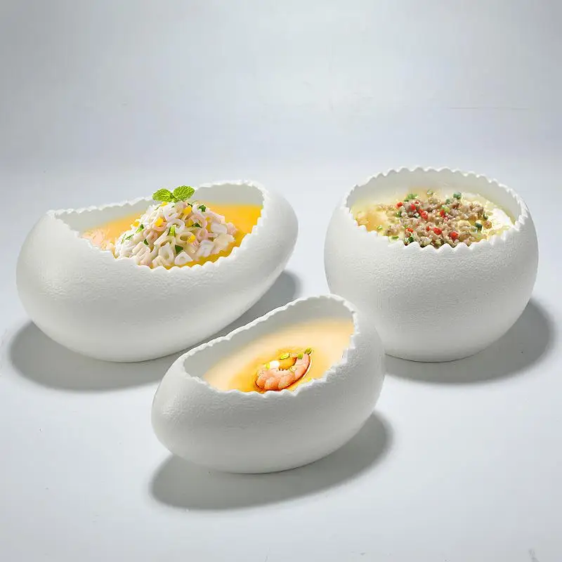 Matt Solid Color Bird's Nest Eggshell Bowl Creative Dessert Bowl Yogurt Bowl Restaurant Tableware Artistic Conception Plate.