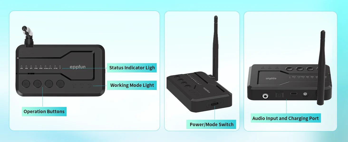 Auracast LE Audio Transmitter LC3 Verlustfreier Bluetooth 5.4 Audio-Sender mit Geringer Latenz Typ-C Kabelloser Stereo-Adapter – Detail 8