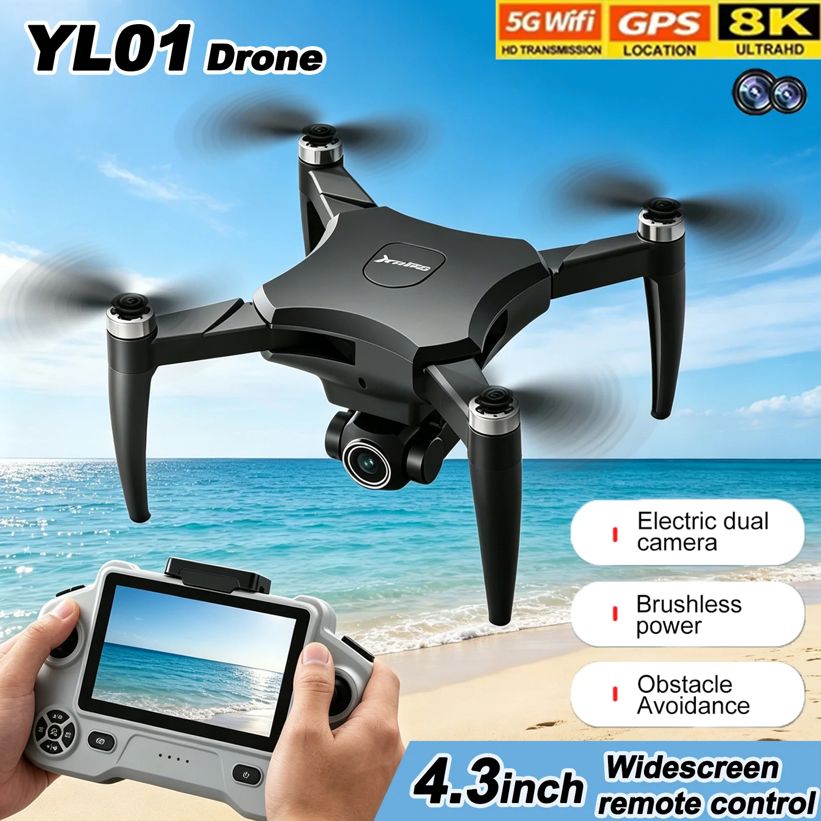 

NEW YL01 Mini Drone GPS FVP Drone Profesional 8K HD Camera Brushless Laser Obstacle Avoidance Foldable Quadcopter Aerial Optical