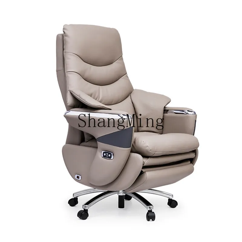 

ZYY light luxury reclining cowhide chair electric business sedentary and not tired electric president chair